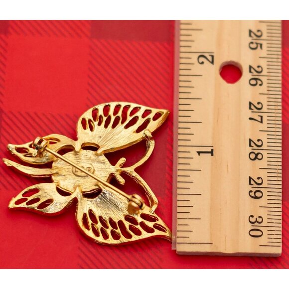 Vintage Art Nouveau Butterfly Stone Gold Tone Brooch by LC - O15 - Picture 2 of 2